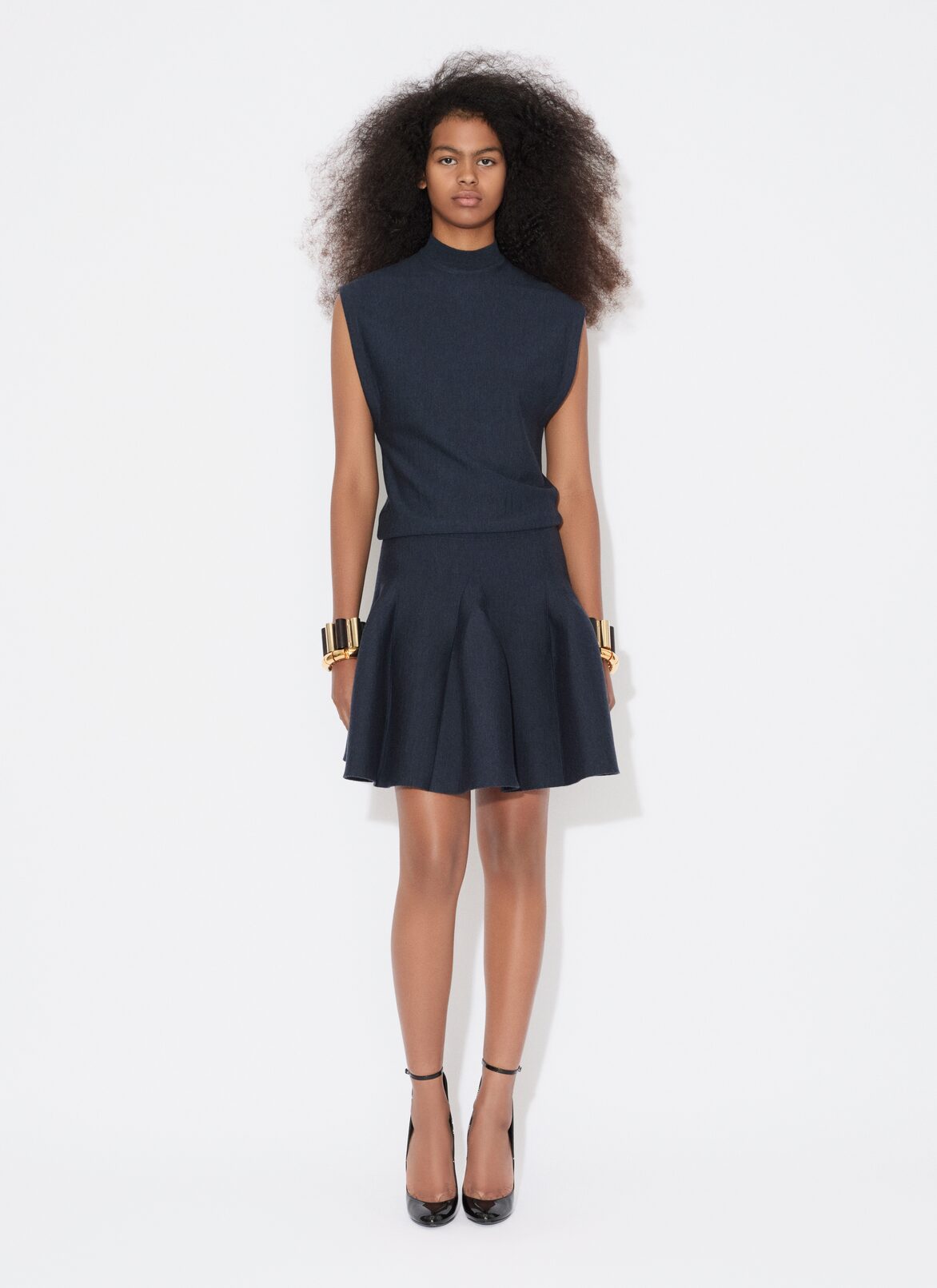CAP SLEEVE DRESS IN SCULPTURAL GODET KNIT ALAÏA BLACK CAP SLEEVE DRESS IN SCULPTURAL GODET KNIT